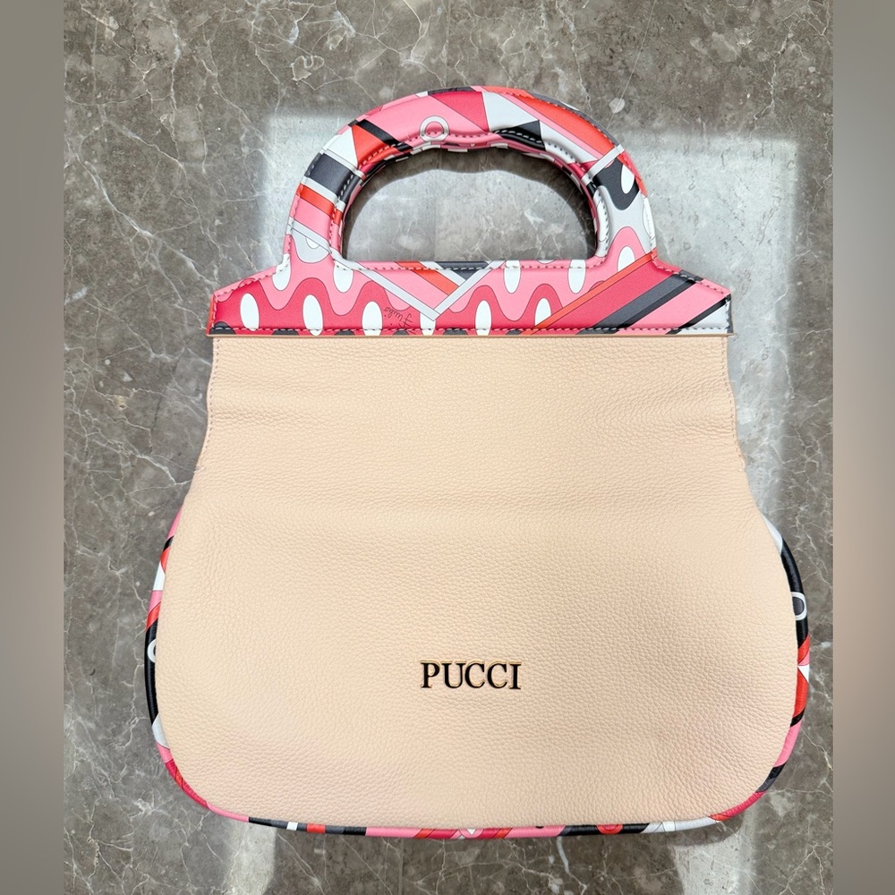 Emilio Pucci Pink & Cream Patterned-Trim Top-Handle Satchel